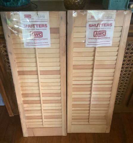 VTG Pair AWC American Wood Colony Louvered Wood Shutters 12 by 13 inches NEW