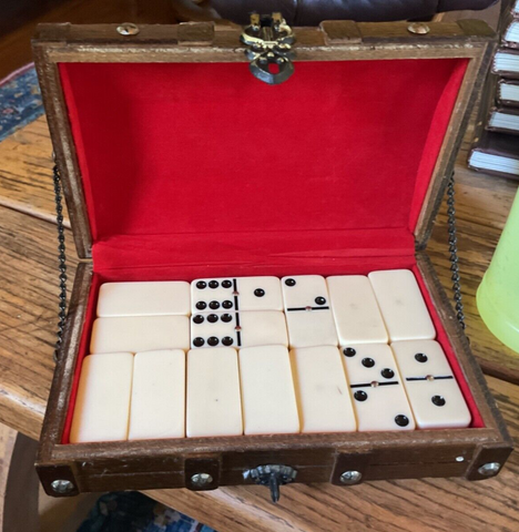 Vintage Domino Set In Wood  treasure storage pirate gothic Box chest