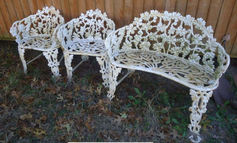 Vtg Antique Cast Iron Patio Furniture Grape and Vine Set chairs bench settee