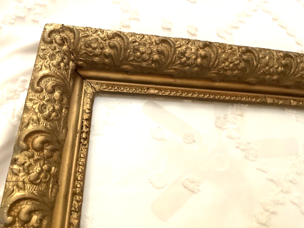 Large Vintage Antique Gilded Gold Picture Frame Gilt Wood and Gesso with glass