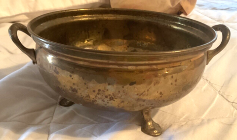 Vintage Footed Planter Bowl Brass  Distressed  Plant