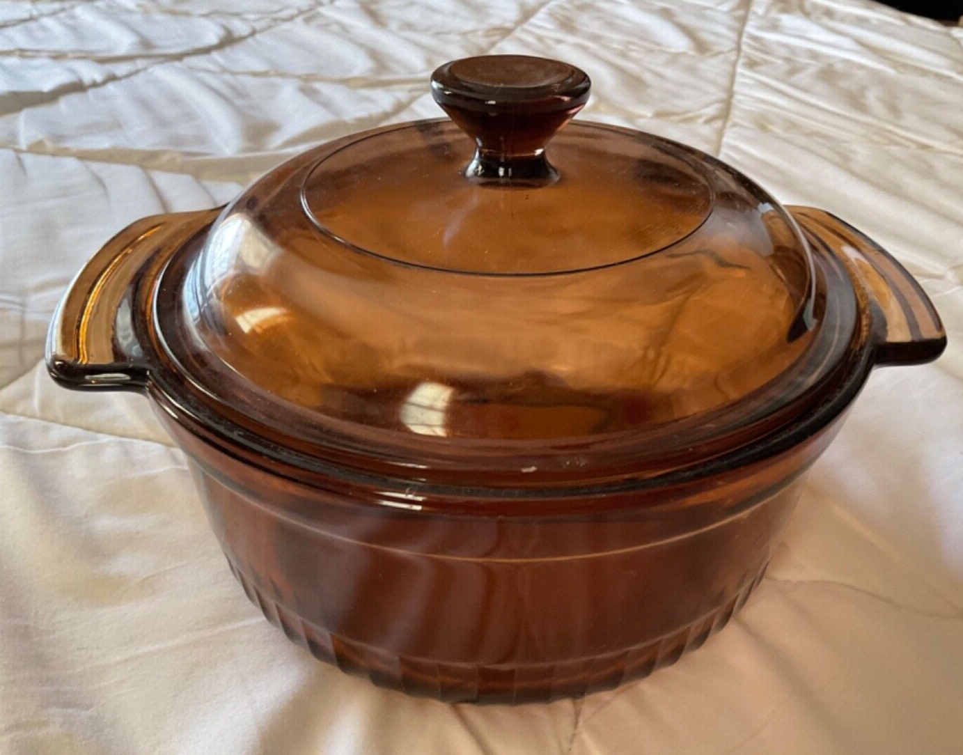 VINTAGE ANCHOR HOCKING AMBER 1 QT ROUND CASSEROLE BAKING DISH & Lid 1436 EUC