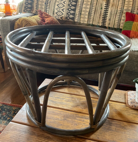 Vtg Bohemian Boho Mid-Century Bentwood  Bamboo Rattan Footstool Ottoman Stool