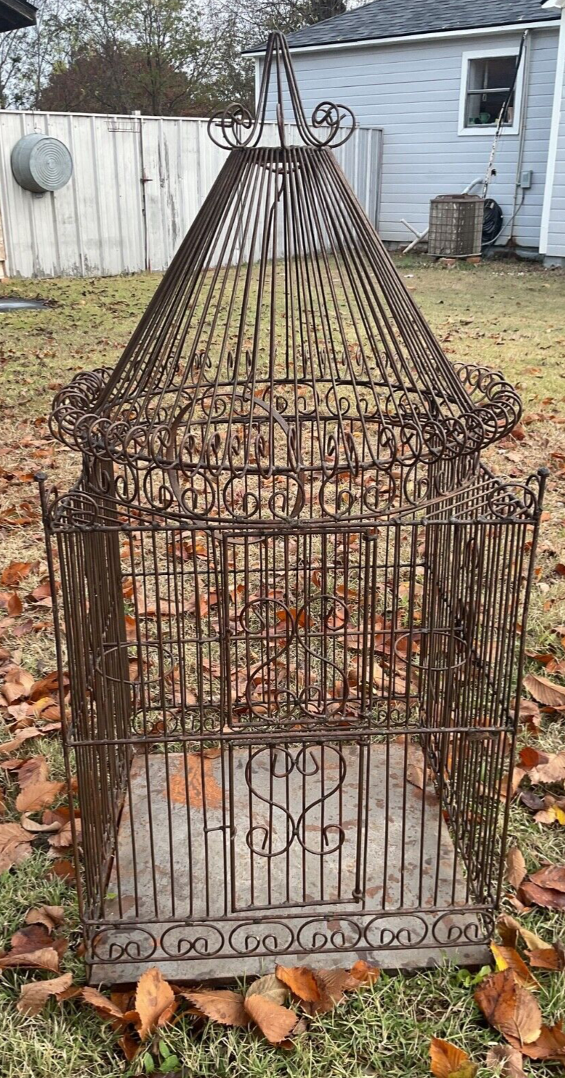 HUGE Vtg Victorian Bird Cage Patio Garden Plant Stand Wrought Iron 40 inch Tall