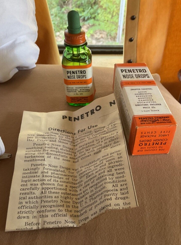 Vtg Nose Drops PENETRO bottle Hospital Quality Glass and Metal Dropper with Box.
