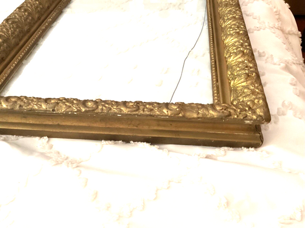 Large Vintage Antique Gilded Gold Picture Frame Gilt Wood and Gesso with glass