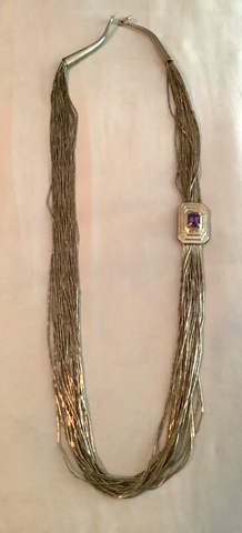 STRAND CAROLYN POLLACK STERLING SILVER AMETHYST GEMSTONE NECKLACE 24" LONG