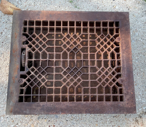 Antique VINTAGE Cast Iron Floor Register Grate Vent 12 x 14" Air Duct Closer