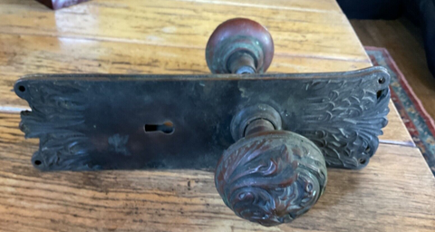 Vintage antique set door Knobs doorknobs with plates brass bronze Texas church