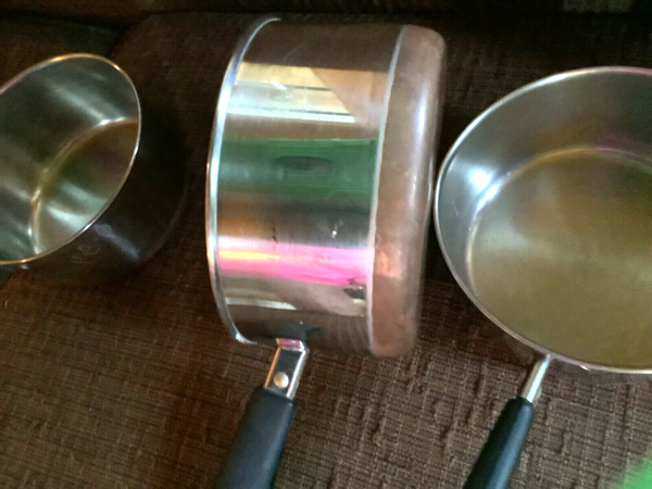 Vtg lot 3 Revere Ware Vintage 1  1/2  1 Qt Sauce Pan pot  Copper Bottom