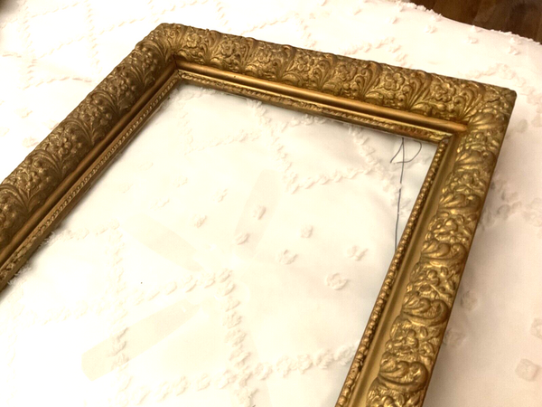 Large Vintage Antique Gilded Gold Picture Frame Gilt Wood and Gesso with glass