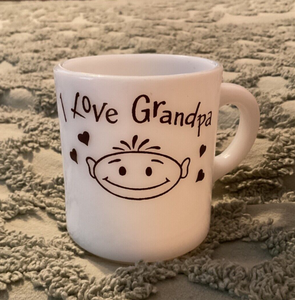 VINTAGE I Love GRANDPA MUG 1970'S Small Coffee Cup MILK GLASS Mug