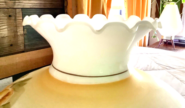 Vtg large GWTW milk glass Floral Hurricane Oil Electric Glass Table Lamp Shade