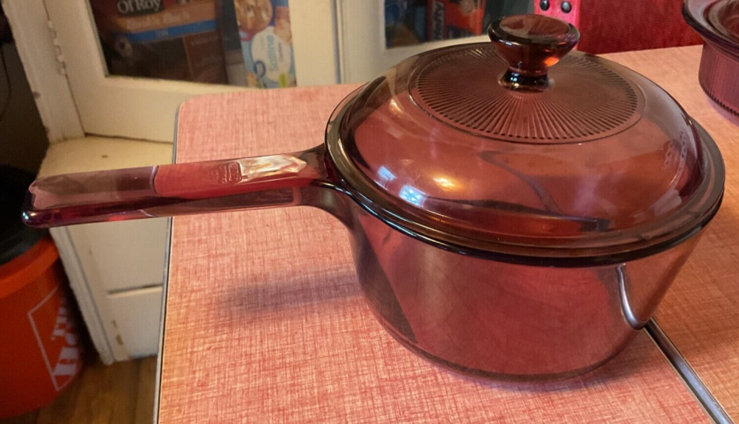 Vtg Corning Visions Cranberry Cookware 1L Sauce Pan pot with lid