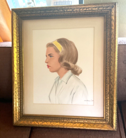 Vtg MID CENTURY 1960'S PORTRAIT PAINTING PRETTY WOMAN FEMALE MODEL SIGNED framed