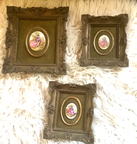 Vtg lot 3 Framed frame Miniature Cameo Porcelain Courting Scene B&S Creations