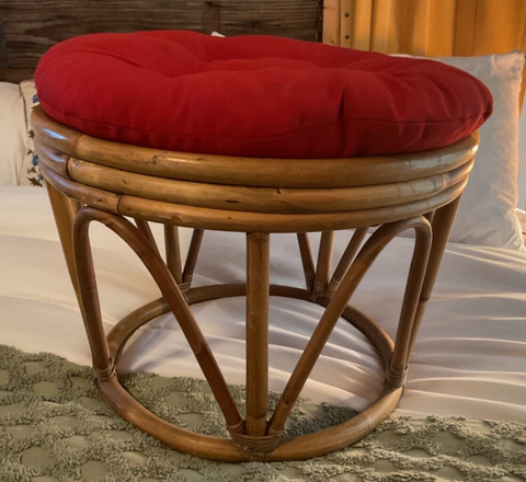 Vintage Retro Bamboo Bentwood Thonet Rattan Round Ottoman/Foot Stool/Table