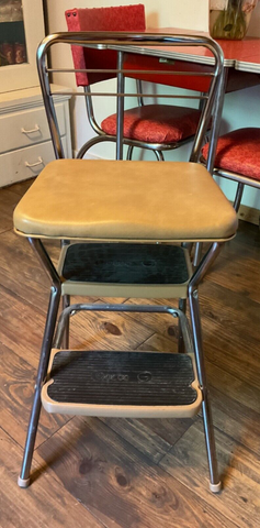 Vintage Cosco  Step Stool Chair brown  Vinyl 2 Step Pull Out MCM Ladder