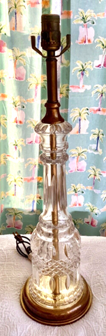 Vtg Frederick cooper cut glass crystal column Brass Table Lamp Hollywood regency