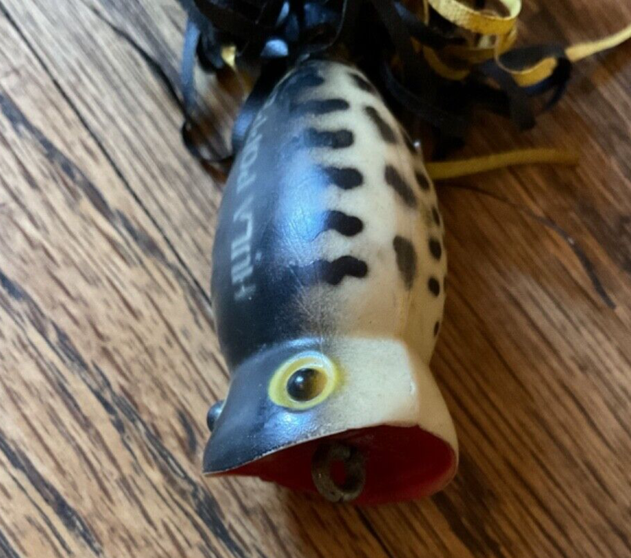 Vintage Fishing Lure Arbogast Hula Popper Tough Yellow black Flyrod Ba