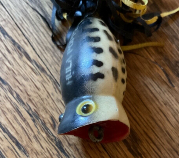 Vintage Fishing Lure Arbogast Hula Popper Tough Yellow black Flyrod Bait