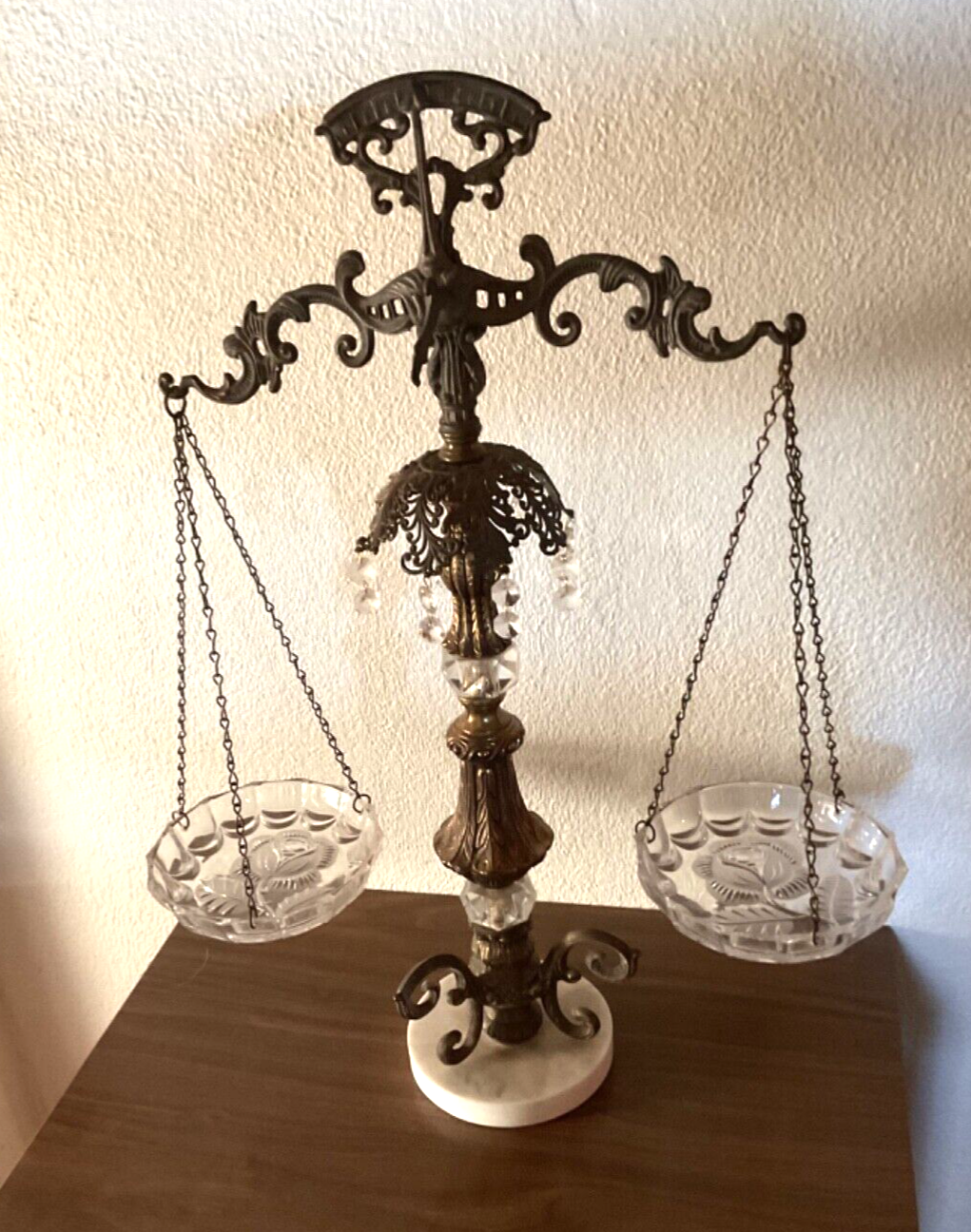 Vintage Large Lawyers Scales Of Justice Brass And Marble  glass roses