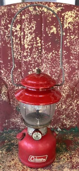 VTG  10 1972 Coleman Single Mantle RED Gas Lantern 200 Glass 550 Globe LIGHT