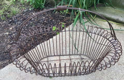 Vintage French Country Rustic Farmhouse Wrought Iron Scrolled Basket Planter