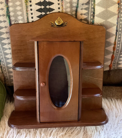 Vintage Wood & Glass Curio Cabinet Table Top Or Wall Mount 16-3/4” Tall