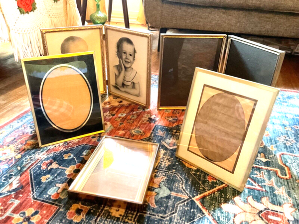 Lot Vtg  Gold Metal double Brass Picture Frames Easel 8x10 5x7