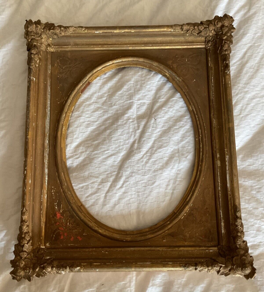 Vtg antique  Gilt Gesso Gold Oval Wooden picture Frame Rectangular MCM Regency 2