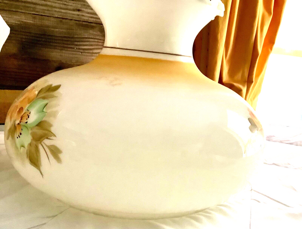 Vtg large GWTW milk glass Floral Hurricane Oil Electric Glass Table Lamp Shade