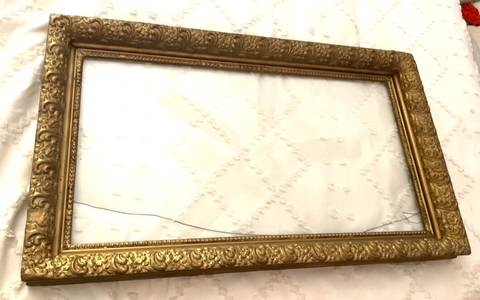 Large Vintage Antique Gilded Gold Picture Frame Gilt Wood and Gesso with glass