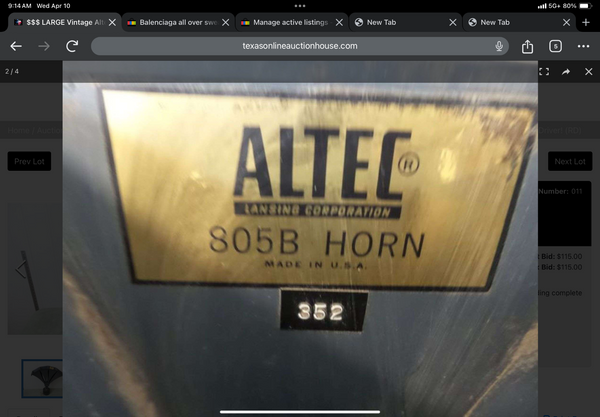 1 Altec Lansing Model 805B Heavy Horn Speaker USA with 291 driver