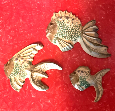 Vintage chalk Chalkware Set Of 3 Fish Wall Art mid century modern mcm retro