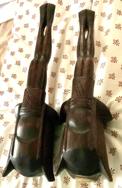 Vtg pair souvenir Holland Wood Pipe  Carved Man woman Wooden