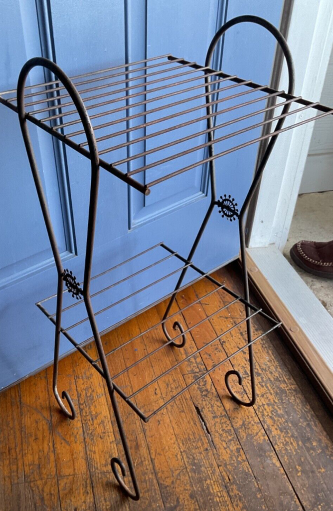 wire rack plant stand Vtg Metal Wire tiered Shelf Rack Plant Stand Mid Century MCM Atomic pl