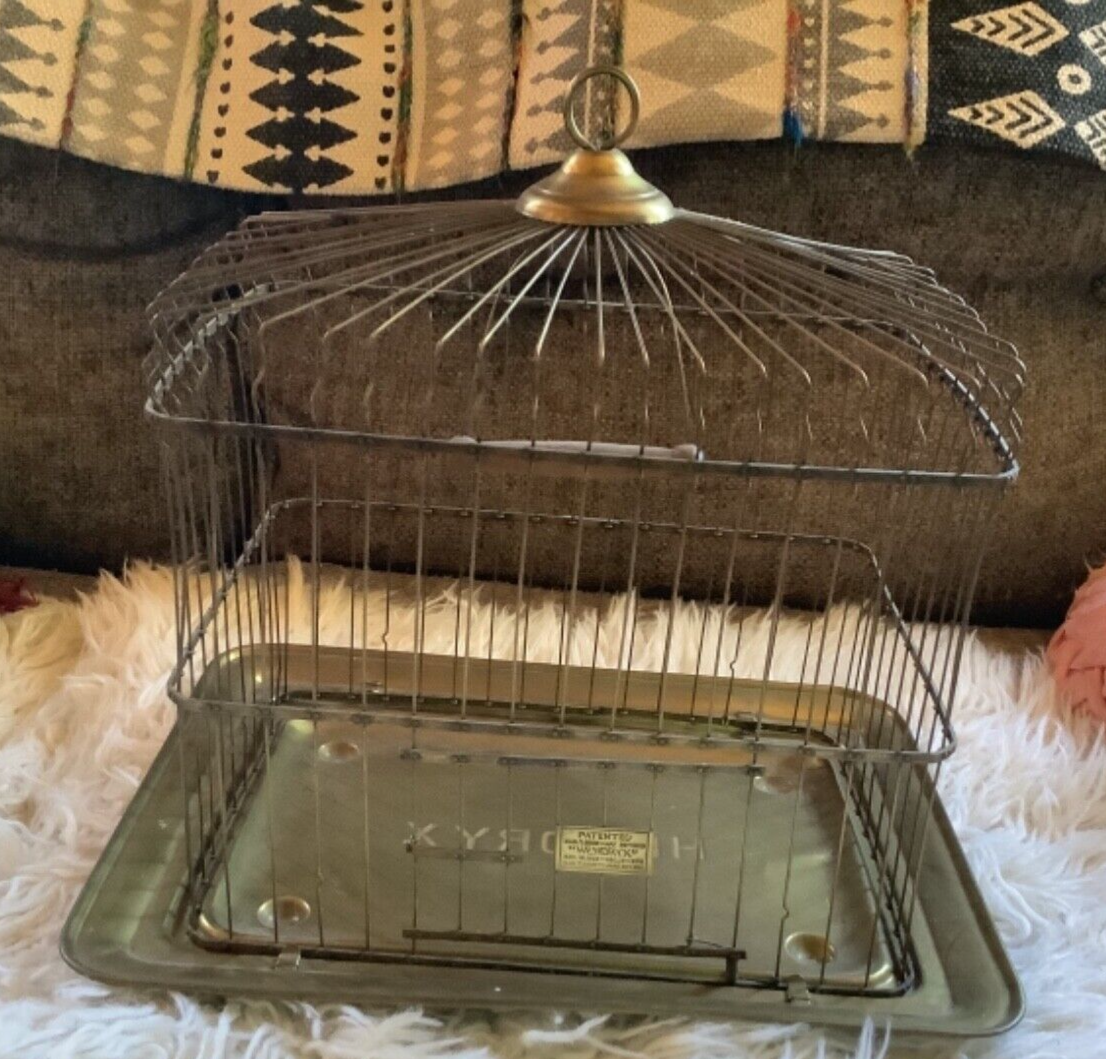 Vtg HENDRYX PAT DATE 1905 ANTIQUE BIRD CAGE birdcage brass wire door s