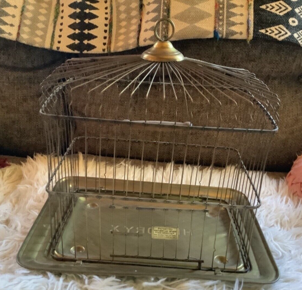 Vtg  HENDRYX PAT DATE 1905  ANTIQUE BIRD CAGE birdcage brass wire door swing