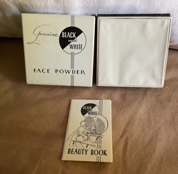 Vintage genuine Black and White Face Powder Box With Original Pamphlet