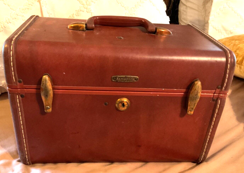 Vtg Samsonite Schwayder red Brown Faux Leather Train Case suitcase luggage mcm