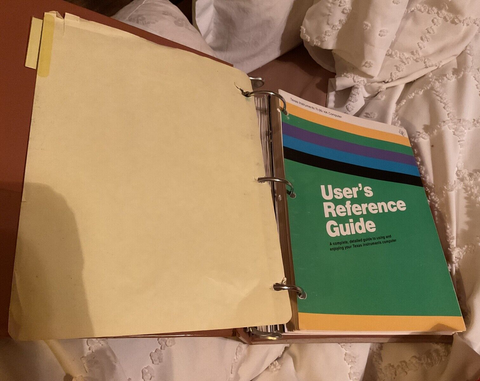 Texas Instruments TI 99/4A Computer Users Reference Guide 1981 binder
