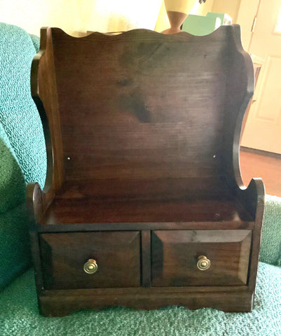 Vintage wooden recipe  index card filing box chest countertop wall mount shelf