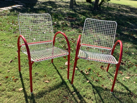 RARE Vtg mid century Emu  Red White Metal Wire  mesh Chair Patio MCM Italy Made
