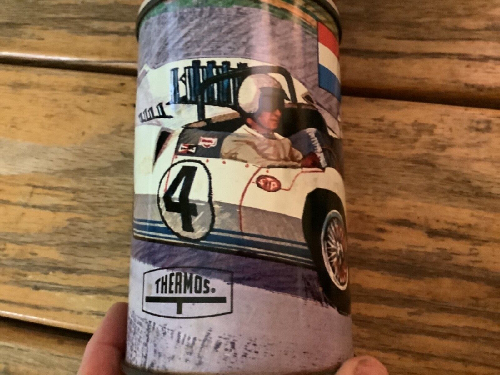 Vintage 1967 Auto Race Lunch Box And Thermos