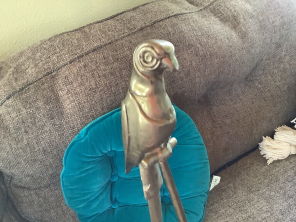 Vtg Solid Brass Parrot Parakeet Bird  MCM On Perch Figurine mid century modern