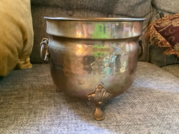 Vintage Hammered Brass copper Lion Head with Claw Feet Planter Pot