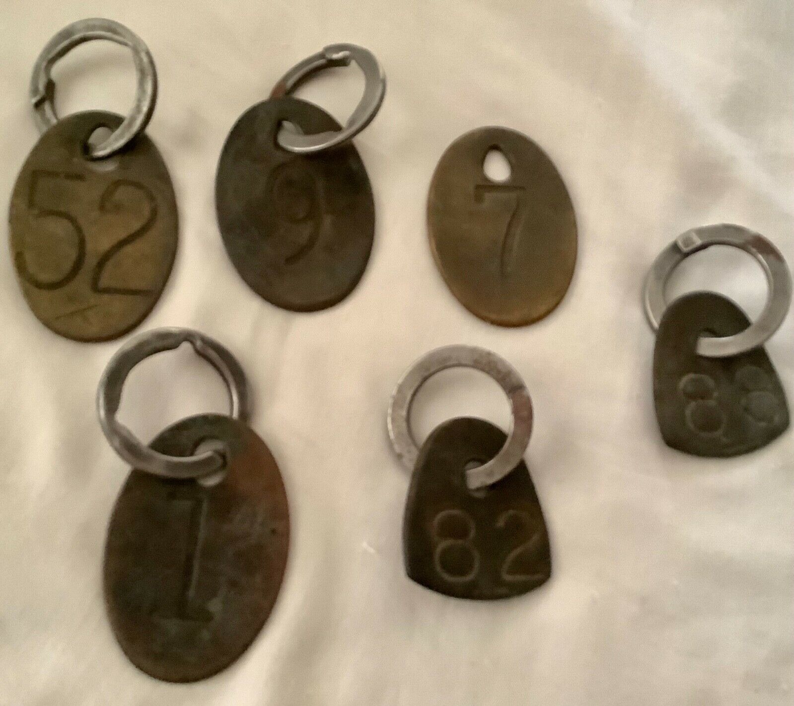 lot of 6 vintage brass livestock cow number tags