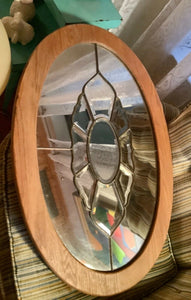 Vtg Venetian Leaded ornate Beveled Mirror oak frame framed Art Deco antique