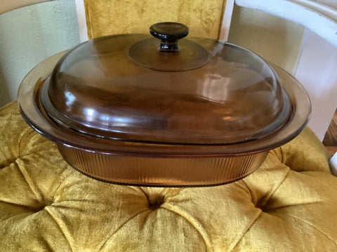 Vtg CORNING WARE PYREX VISIONS - AMBER BROWN 4 QT. DUTCH OVEN ROASTER pot V-34-B